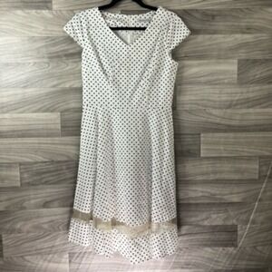 Gardenwed Womens Fit & Flare Dress‎ White Polka Dot Stretch Mini Cap Sleeve M